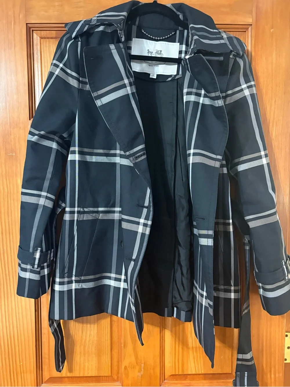 Coach trench coat tattersall plaid wind rain jacket, Medium